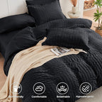 HYMOKEGE Black King Size Comforter Set Seersucker 7 Pieces, All Season Luxury Bed in a Bag for Bedroom, Bedding Set with Comforters, Sheets, Pillowcases & Shams