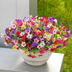 SHareconn 24 Bundles Artificial Flowers for Outdoors, Faux Plants Fake Silk Colorful Daisy Eucalyptus Lavender, UV Resistant for Outside Home Porch Patio Spring Decor, RedRosyPurpleYellowPinkWhite