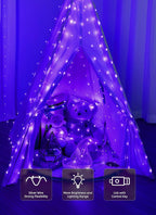 Brightown 300 LED Purple Halloween Fairy Curtain Lights, 9.8ft x 9.8ft Curtain String Lights, USB Plug in 8 Lighting Modes LED Christmas String Hanging Lights with Remote for Bedroom Indoor Weddings