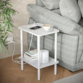 Apicizon 2 Tier End Table, Small Side Table with Charging Station, Boho Bedside Table with USB Ports and Outlets, Nightstand for Small Spaces, Bedroom, Living Room, Entryway, Easy Assembly, White