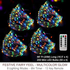 Bright Zeal 66 Ft 200 LED 8 Mode Multi Colored Christmas Fairy Lights Battery Operated with Remote Control Christmas Lights Outdoor Multicolor Waterproof -Twinkle LED String Lights Colorful