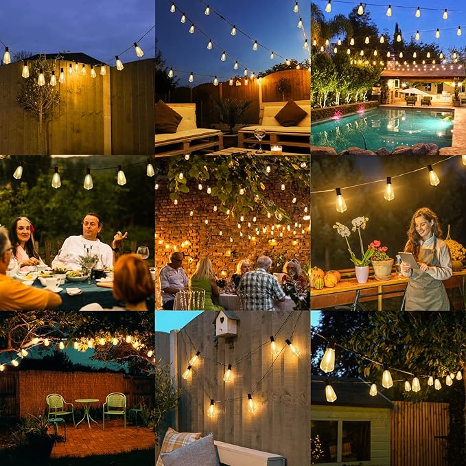 Brightever Outdoor String Lights 150FT, Patio Lights with 75+2 Dimmable ST38 Shatterproof LED Bulbs, Vintage Edison String Lights for Outside, Waterproof Bistro Lights for Halloween Backyard 2700K