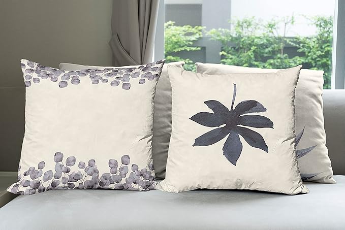 Ambesonne Botanical Throw Pillow Cushion Case Pack of 4, Minimalist Watercolor Painting Leaves Agave Branches Plant in a Pot, Modern Accent Double-Sided Digital Printing, 24", Purpleblue and Dimgray