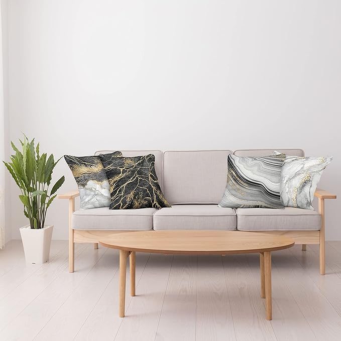 Ambesonne Marble Throw Pillow Cushion Case Pack of 4, Obsidian Like Ornaments Natural Stone Stains and Veins Golden Yellow Tone, Modern Accent Double-Sided Digital Printing, 20", Charcoal Grey Coconut