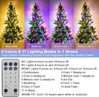 Decute 800Leds 272FT Colors Changing Christmas String Lights 4 Colors in 1 Strand 11 Modes, Waterproof Indoor Outdoor Tree Fairy Lights Warm White & Multicolor with Timer Remote