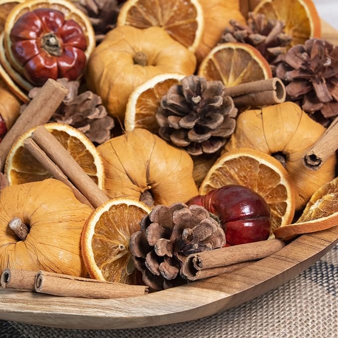 ANDALUCA Potpourri Mini Pumpkins, Cinnamon, Orange Slices & Pumpkin Spice Fragrance Vial Included Vase & Bowl Filler (Pumpkin Spice)