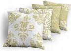 Ambesonne Retro Throw Pillow Cushion Case Pack of 4, Trellis Grid Medieval Floral Damask Mandala Flower Ornament in Modern Monochrome, Modern Accent Double-Sided Digital Printing, 18", Pale Khaki