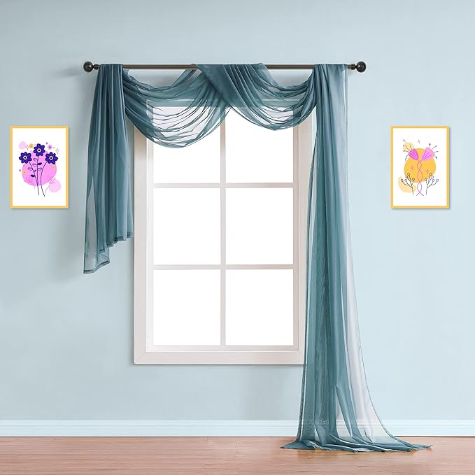 Warm Home Designs Extra Long Dusty Blue Sheer Window Scarf. Valance Scarves are 54 X 216 Inches. Great As Wedding Arch Draping Fabric, Bed Canopy Or for Decorative Project. AM Dusty Blue 216"