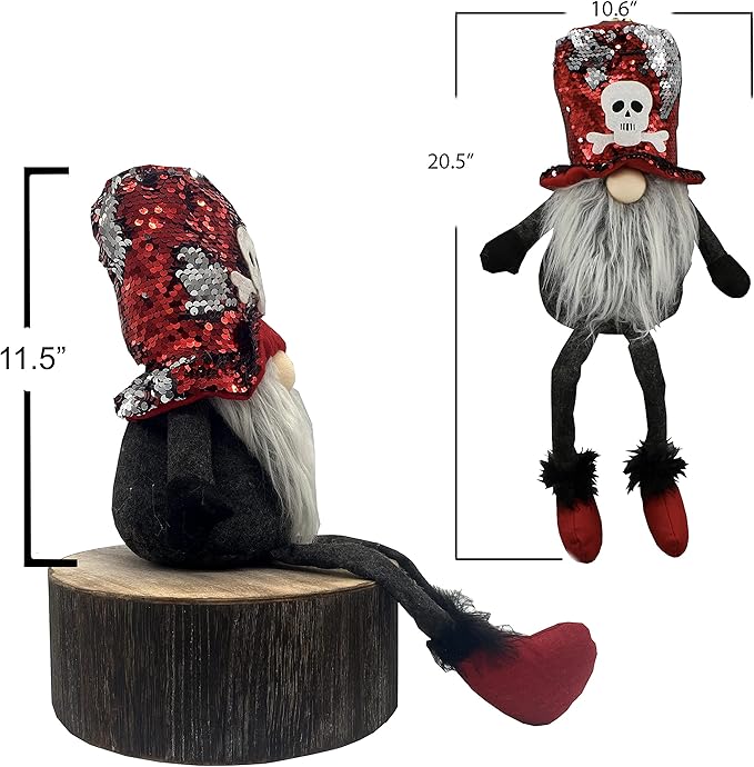 Admired By Nature ABN5D019R-RD, Sitting Halloween Plush Tomte Gnome Swedish, Scandinavian Style Decor, Dangle Leg Shelf sitters, Reversible Sequin Color Home Décor, Red/Silver, X-Large