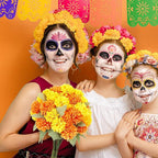 6 Bundles 16.5" Artificial Marigold Flowers 54 Heads Orange & Yellow Dried Silk Fake Marigold Ball Heads Bouquet Realistic Autumn Plants for Day of the Dead Dia De Los Muertos Fall Decoration
