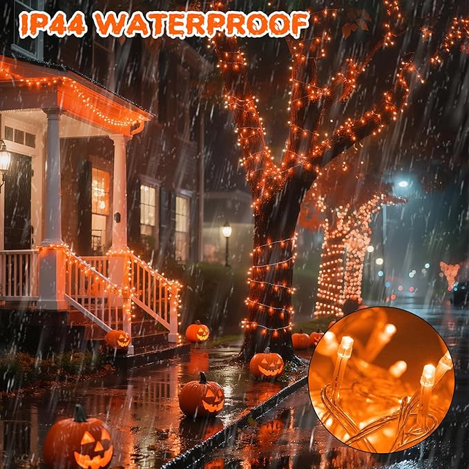 66Ft 200LED Orange Christmas Lights Plug in,Connectable Christmas Tree Lights,8 Modes String Lights Indoor Outdoor for Halloween Tree Party Bedroom Garden Decor (Clear Wire)