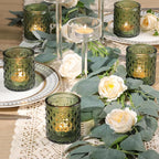 36 Pcs Green Votive Candle Holders, Green Tea Light Holders for Wedding and Dining Holiday Table Decor, Glass Candle Holders for Christmas Home Decoration, Vintage Parties and Gifts
