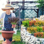 12 Pcs Artificial Outdoor Plants UV Resistant Tall Fake Grass Plants Bushes Faux Tropical Flowers Décor Fall Winter Summer Planters Patio Front Door Porch Plastic Greenery & Shrubs Decoration