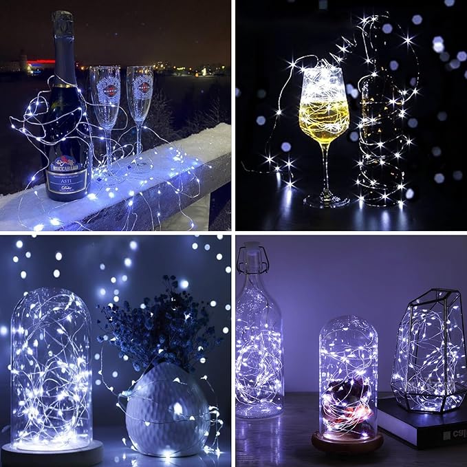 ZGWJ 24 Pack Fairy Lights Battery Operated, 7ft 20 Mini LED Fairy String Lights Silver Wire 3 Modes for DIY, Parties, Wedding, Bedroom, Halloween Christmas Decoration Silver White