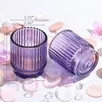 8 Pcs Large Lavender Votive Candle Holders, Tealight Ribbed Candle Holders Glass, Brildal Shower Table Decor,Wedding Centerpieces Table Decorations