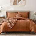 Monbix Full Comforter Set - 7 Pieces Burnt Orange Bed in a Bag Full Size Bedding Sets with Comforters, All Seasons Down Alternative Comforter with Sheets,Pillowcases & Shams