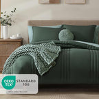 Monbix Queen Comforter Set - 7 Pieces Deep Forest Bed in a Bag Queen Bedding Sets with Comforters, All Seasons Down Alternative Comforter Bed Set with Sheets,Pillowcases & Shams