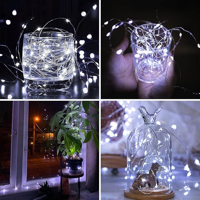 4 Pack 60LED Christmas Battery Operated Fairy Lights with Remote, 8 Modes String Lights with Timer, Dimmable, Memory Function, Waterproof Twinkle Lights for Outdoor Indoor Christmas Decor(Cool White)