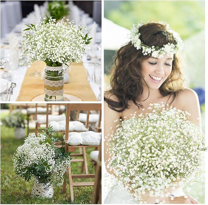 N&T NIETING Babys Breath Artificial Flowers Bulk White, 30Pcs Real Touch Faux Gypsophila Bouquets for Wedding Arch, Event Decor, Party Centerpieces, DIY Floral Arrangements, White