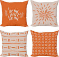 Ambesonne Modern Throw Pillow Cushion Case Pack of 4, Scandinavian Minimal Ornaments Boho Feather Leaves and Home Phrase, Modern Accent Double-Sided Digital Printing, 20", Pale Tan and Burnt Orange