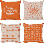 Ambesonne Modern Throw Pillow Cushion Case Pack of 4, Scandinavian Minimal Ornaments Boho Feather Leaves and Home Phrase, Modern Accent Double-Sided Digital Printing, 20", Pale Tan and Burnt Orange