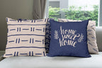 Ambesonne Modern Throw Pillow Cushion Case Pack of 4, Scandinavian Minimal Ornaments Boho Feather Leaves and Home Phrase Print, Modern Accent Double-Sided Digital Printing, 18", Pale Tan and Indigo