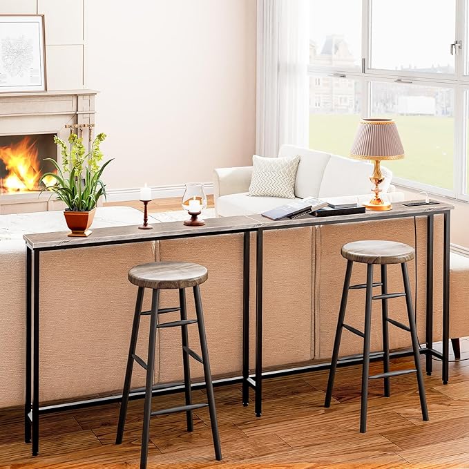 HOOBRO 70.9" Narrow Console Table with Charging Station, 5.9" Sofa Table with 2 Power Outlets and USB Ports, Long Entryway Tables Behind Couch Table, for Hallway, Living Room, Greige BG185UXG01
