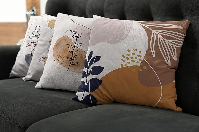 Ambesonne Minimal Throw Pillow Cushion Case Pack of 4, Modern Line Art Plants Leaves Branches with Abstract Watercolor Details, Modern Accent Double-Sided Digital Printing, 24", Rose Umber and Indigo