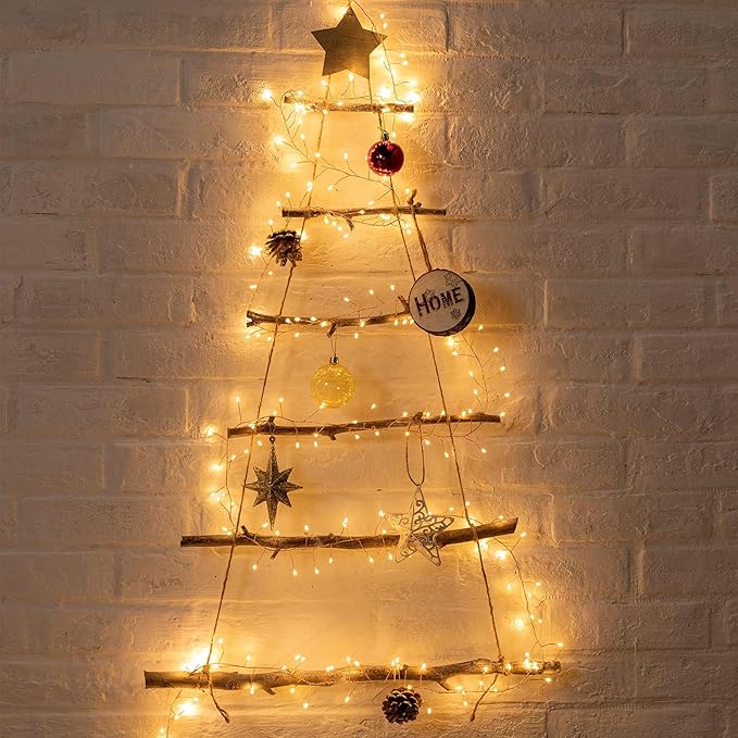 2Pack Firecracker Fairy Lights Plug in, 10Ft 200 LEDs Cluster String Lights, 8 Mode Lighting Copper Wire Lights for Bedroom Wreath Fireplace Wedding Indoor Christmas Tree Decorations, Warm White