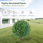 24.5" Artificial Boxwood Topiary Ball Tree with Ground Plugs [Set of 2] UV Protected Artificial Shrubs, Fake Evergreen Artificial Plants for Indoor and Outdoor Porch Garden