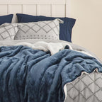 Bedsure GentleSoft Sherpa Fleece Blankets Queen Size for Bed - Thick and Warm, Soft Fuzzy Plush Queen Blanket for Winter, Slate Blue, 90x90 Inches