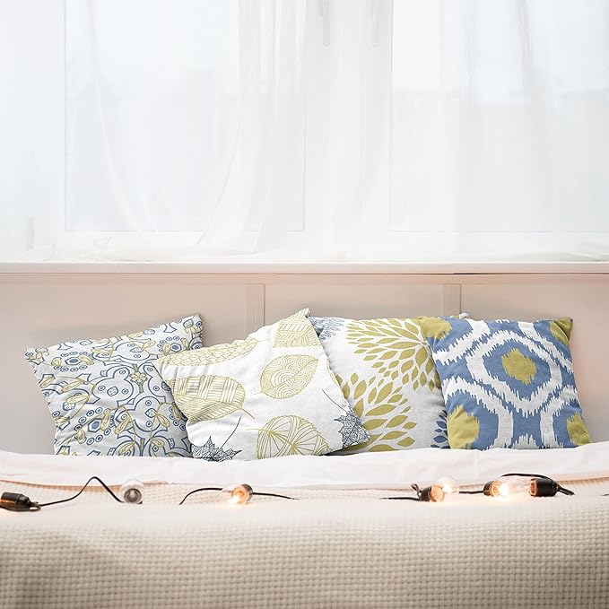 Ambesonne Vintage Throw Pillow Cushion Case Pack of 4, Bohemian Ornamental Leaves Dahlia Pattern Geometric Art Curlicue Motif, Modern Accent Double-Sided Digital Printing, 24", Mustard Dark Ceil Blue