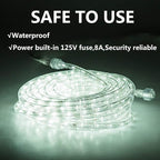 50ft/15m Plug in LED Rope Lights, 540 Daylight White LEDs, 110V, Waterproof,Connectable, Power Socket Connector Fuse Holder, Indoor/Outdoor Use, Ideal for Backyards, Decorative Lighting