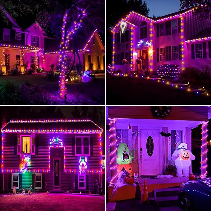50ft 360 LED Rope Lights Outdoor, Connectable and Flexible Tube Lights with 8 Modes, Waterproof Indoor Outdoor LED Rope Lighting for Deck, Garden, Pool, Patio, Holloween Decorations (Orange & Purple)