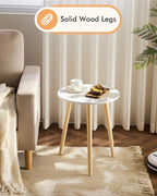 Apicizon Round Side Table, White Bedside Table Coffee End Table for Bedroom, Living Room, Small Spaces, Easy Assembly Nightstands with Natural Wood Legs, 16.5 x 20.5 Inches