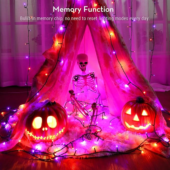 Brizled 2 Pack Purple & Orange Halloween Lights, 95.14ft 240 LED Halloween Lights String Connectable with Timer, 8 Modes Outdoor Orange Light, Plugin Mini Light for Tree Garden Indoor Decor