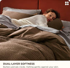 Bedsure Cotton Duvet Cover King - 100% Cotton Waffle Weave Brown Duvet Cover King Size, GentleSoft™ and Breathable Bedding Set for All Season, 3 Pieces, 104"x90"