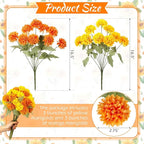 6 Bundles 16.5" Artificial Marigold Flowers 54 Heads Orange & Yellow Dried Silk Fake Marigold Ball Heads Bouquet Realistic Autumn Plants for Day of the Dead Dia De Los Muertos Fall Decoration