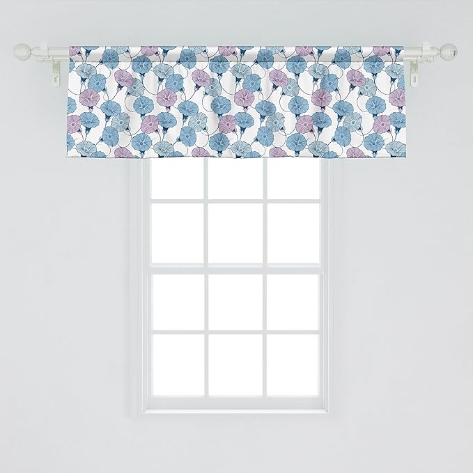 Ambesonne Flower Window Valance, Delicate Pastel Spring Trill Bindweeds, Curtain Valance for Kitchen Bedroom Decor with Rod Pocket, 54" X 18", Blue Grey Mauve