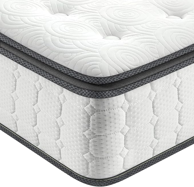 Vesgantti Full Size Mattress, 12 Inch Hybrid Full Mattress in a Box, Pillow Top Double Bed Mattresses, Gel Memory Foam and Pocket Coils Innerspring Mattresses, Pressure Relief, Medium Firm Plush Feel
