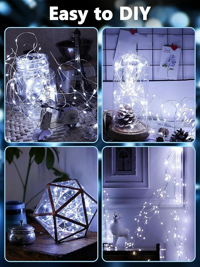 4 Pack 100 LED Fairy Lights Battery Operated with Remote, 33FT Waterproof Twinkle Lights with Timer & 8 Modes, Fairy String Light Outdoor Indoor for Bedroom Classroom DIY Christmas Decor (Cool White)