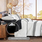MaiRêve Embroidery Comforter Set King Size 7 Pieces, Boho Farmhouse Western Bedding All Season Bed in A Bag, White Black King Comforter Set with Sheets, Pillowcases & Shams
