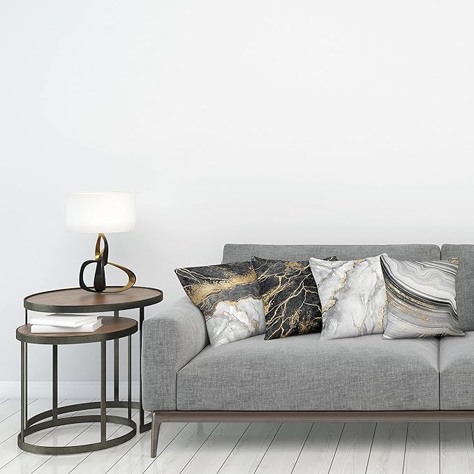 Ambesonne Marble Throw Pillow Cushion Case Pack of 4, Obsidian Like Ornaments Natural Stone Stains and Veins Golden Yellow Tone, Modern Accent Double-Sided Digital Printing, 20", Charcoal Grey Coconut