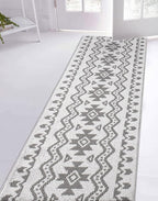 Custom Size Southwestern Style Runner Rug Mat for Wide Hallway Entryway Kitchen Laundry Room with Slip Resistant Latex Rubber Backing, Aztec Light Grey, 31 inch X 6 feet