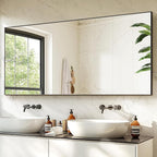 Bathroom Vanity Mirror for Wall, 60" x 30" Metal Framed Rectangular Bathroom Wall Mirror for Over Sink, HD Shatterproof Glass, Hangs Horizontally or Vertically(Black)