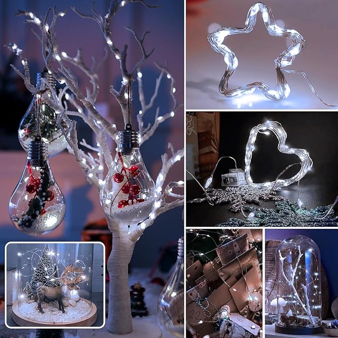 6 Pack Fairy Lights Battery Operated 7ft 20 LED Mini String Lights Twinkle Lights Silver Wire Firefly Starry Lights for Mason Jars Wedding Party Christmas Centerpiece Table Decorations, Cool White