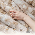 Bedsure GentleSoft Sherpa Fluffy Blanket Queen Size for Bed - Fleece Warm and Cozy for Women Gift, Plush & Fuzzy Faux Fur Christmas Blanket for Couch, Sofa Decor, Tie Dye Design, Beige, 90x90 Inches