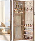 Nicetree Mirror Jewelry Cabinet, Jewelry Armoire with Full Length Mirror,Mirror with Jewelry Storage Wall/Door Mounted, Lockable Jewelry Armoire Organizer,Toasted Oak