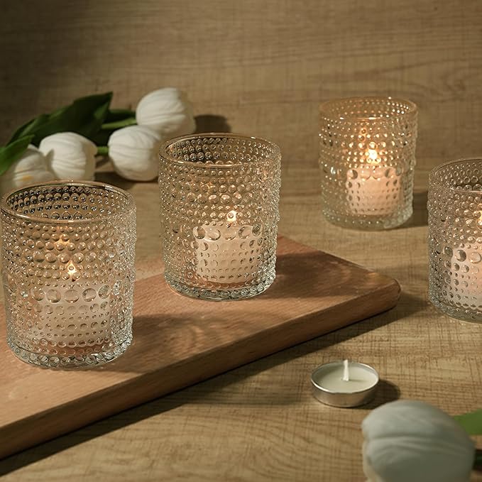 24pcs Large Votive Candle Holder, 2.7 * 3.5in Clear Glass Tea Light Candle Holders Bulk for DIY Wax Wedding Table Decor & Christmas Thanksgiving
