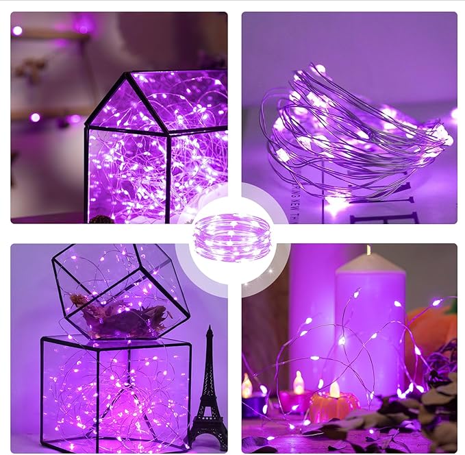 6PCS Fairy Lights Battery Powered with Remote, 7ft 20LEDs Pink Twinkle Mini Lights with Timer, Waterproof Small Silver Wire Firefly Starry for DIY Wedding Party Christmas